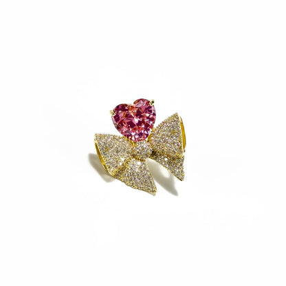 Pink Zircon Gold Bow Brooch