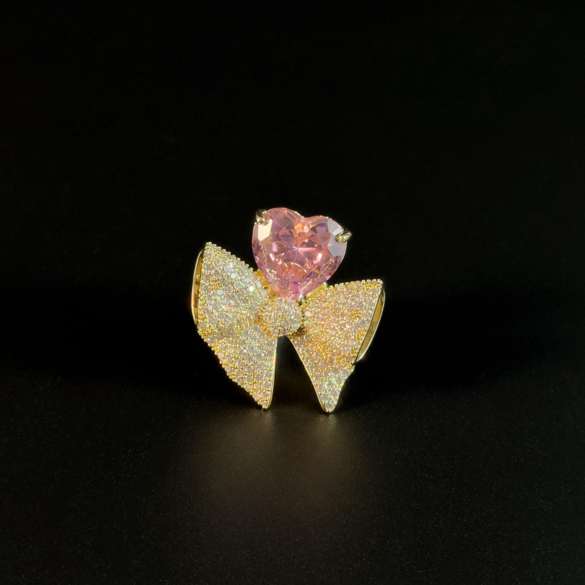 Pink Zircon Gold Bow Brooch