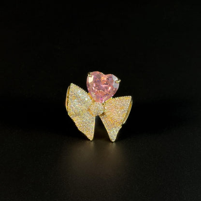 Pink Zircon Gold Bow Brooch