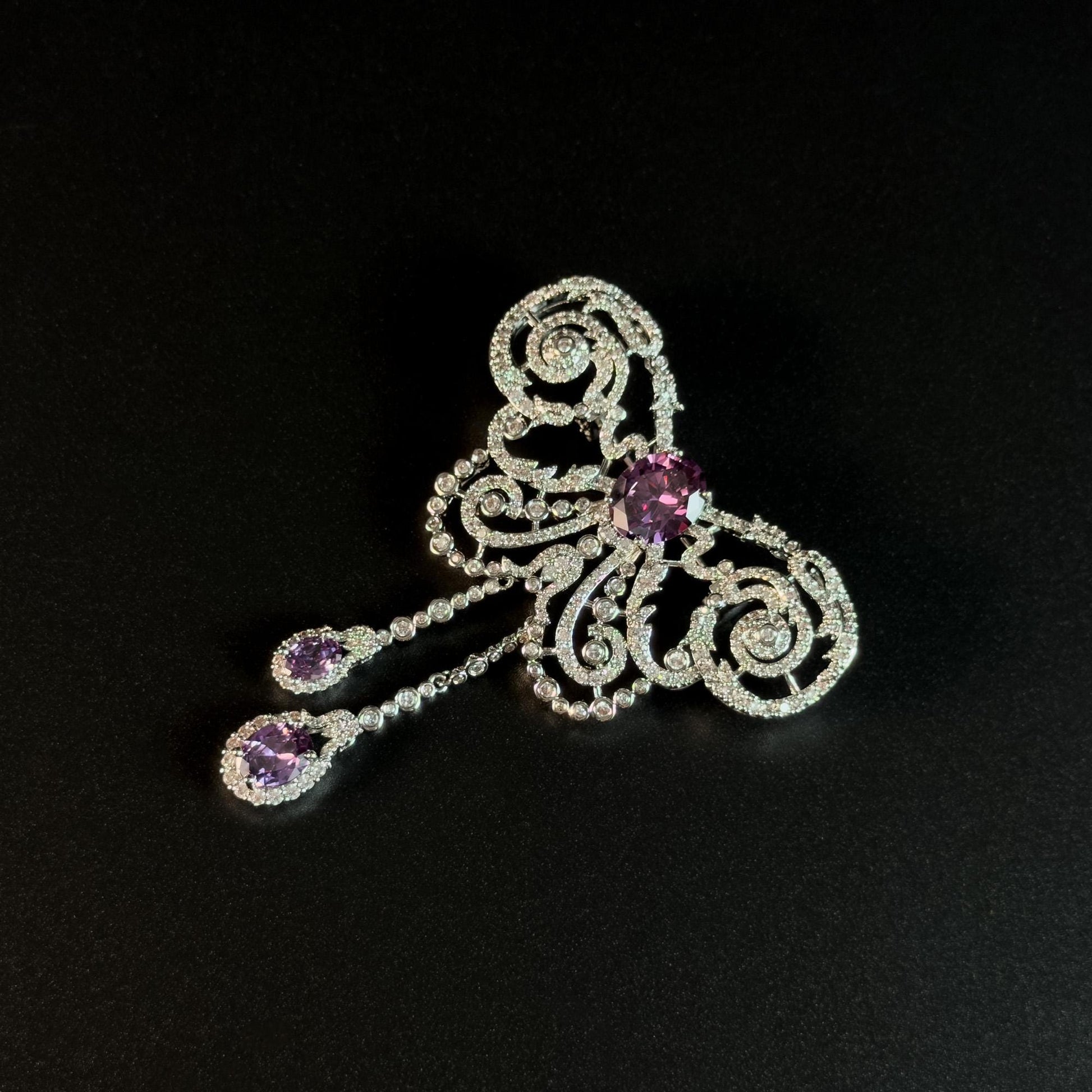 Butterfly-Shaped Purple Zircon Pendant Brooch