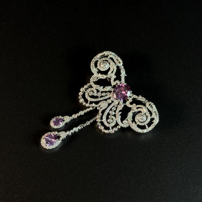 Butterfly-Shaped Purple Zircon Pendant Brooch