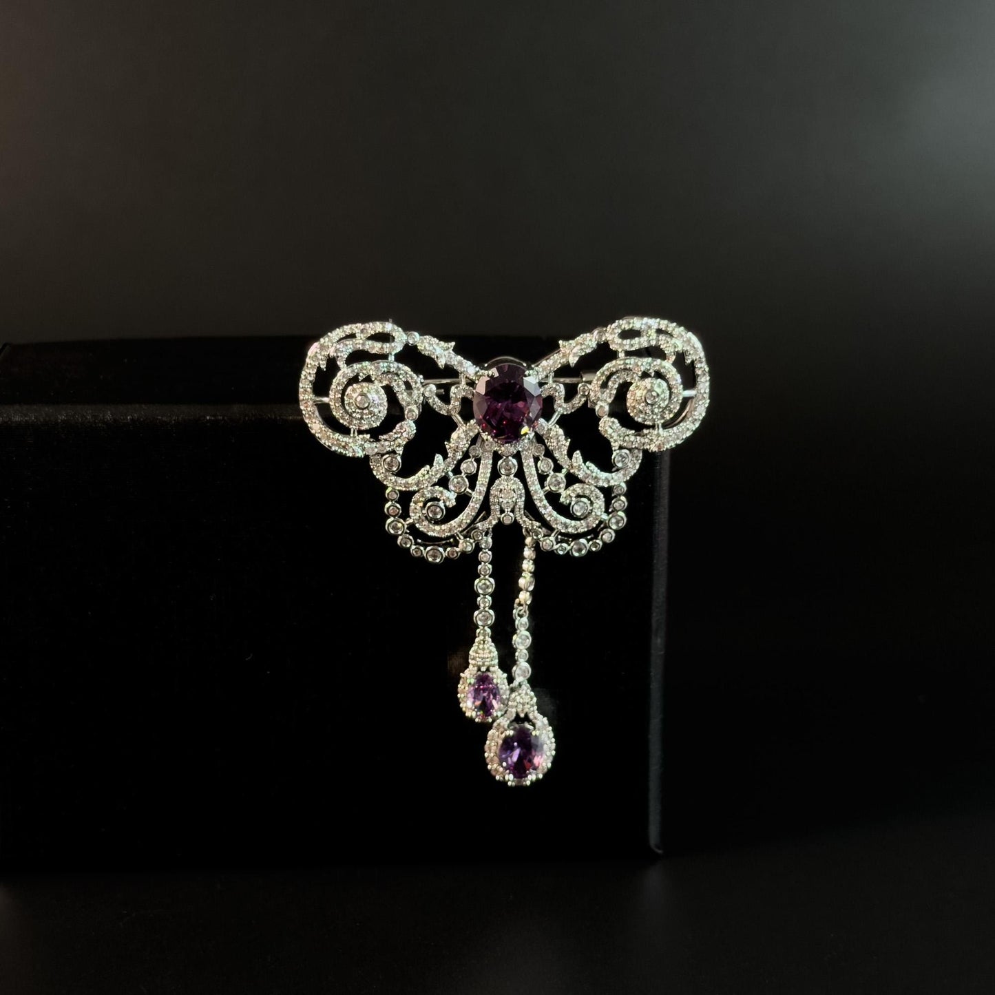 Butterfly-Shaped Purple Zircon Pendant Brooch