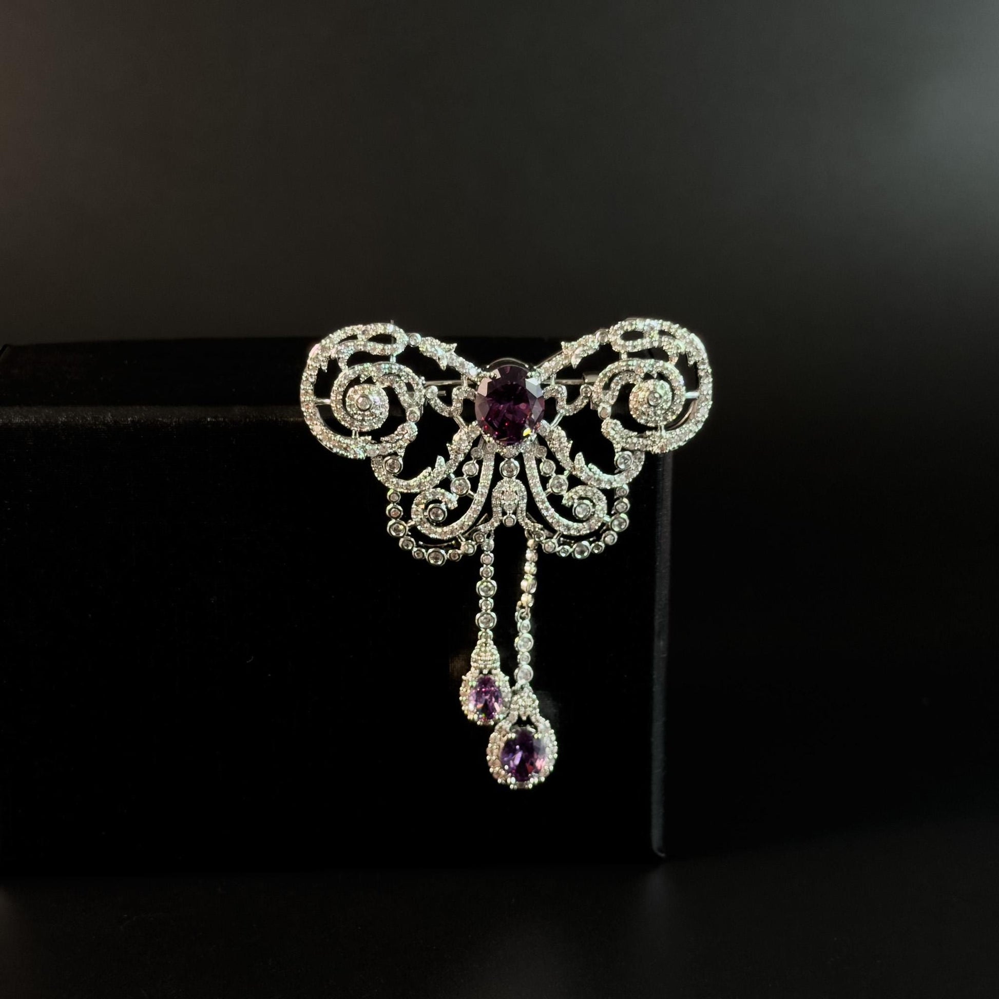 Butterfly-Shaped Purple Zircon Pendant Brooch