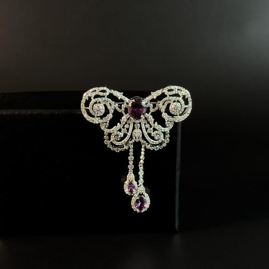 Butterfly-Shaped Purple Zircon Pendant Brooch