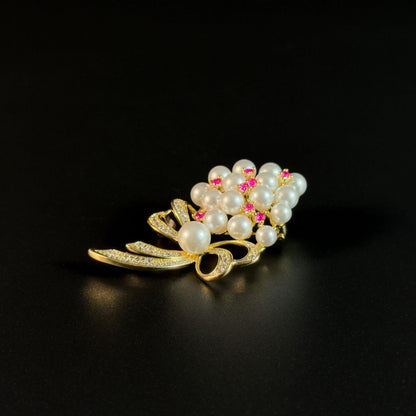 Pearl Bow Bouquet Brooch