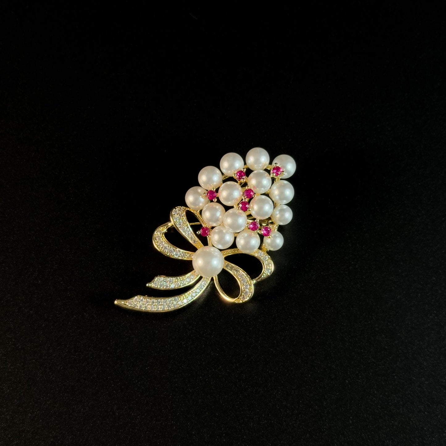 Pearl Bow Bouquet Brooch