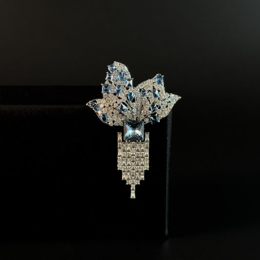Butterfly Tassel Blue Topaz Brooch