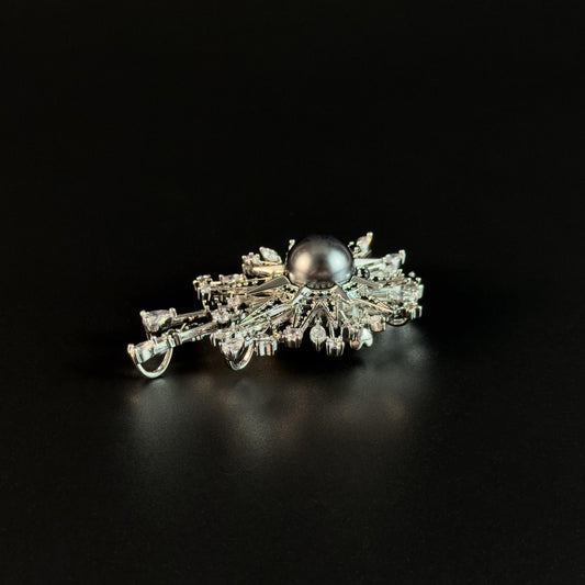 Dazzling Sunflower Black Pearl Brooch