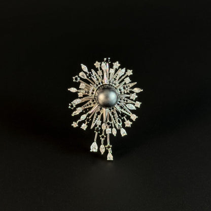 Dazzling Sunflower Black Pearl Brooch