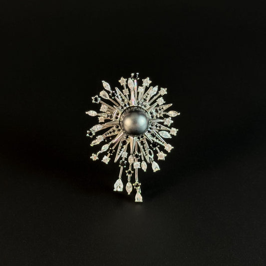 Dazzling Sunflower Black Pearl Brooch