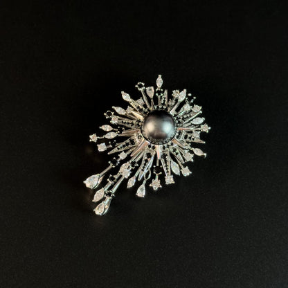 Dazzling Sunflower Black Pearl Brooch