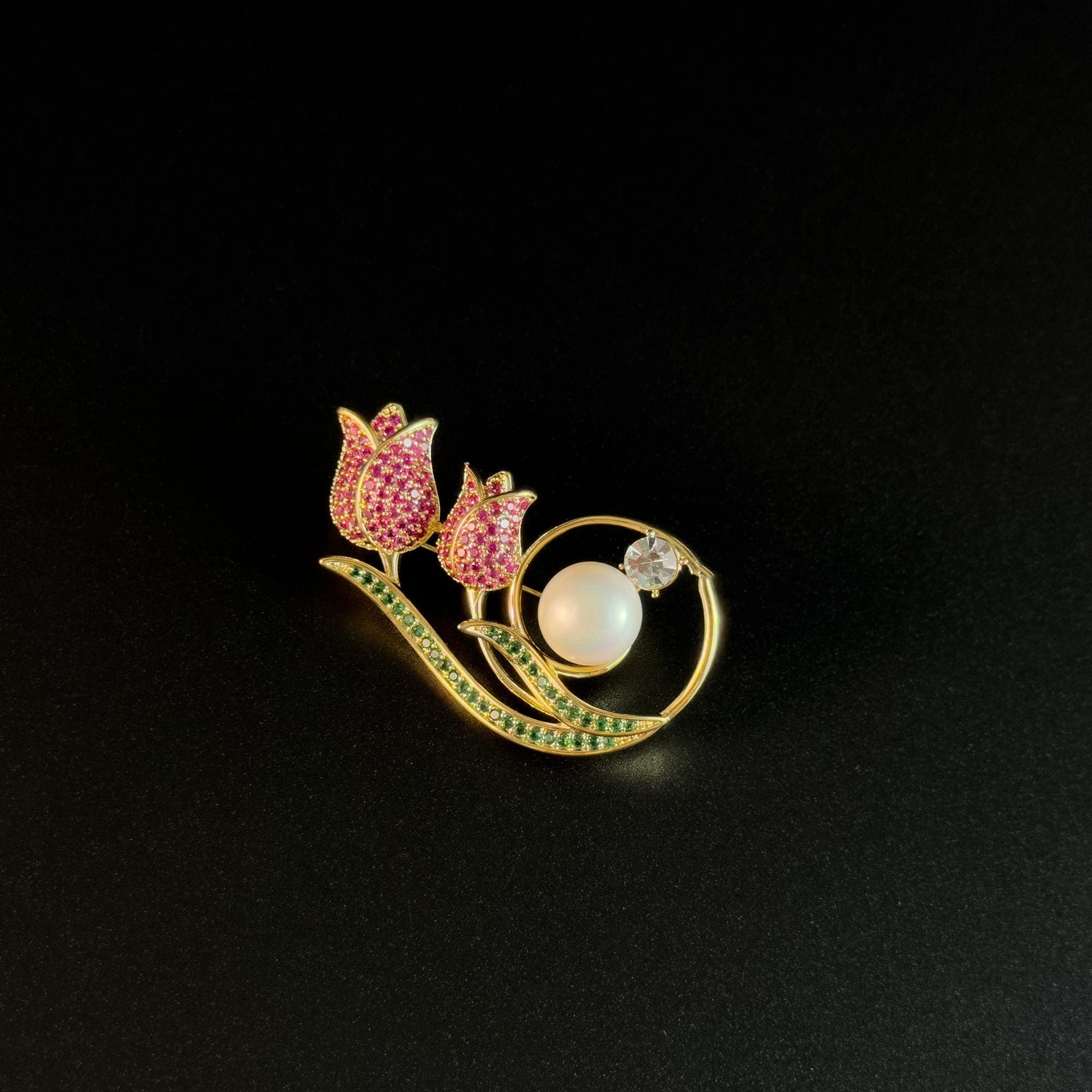 French Double Rose Pearl Brooch