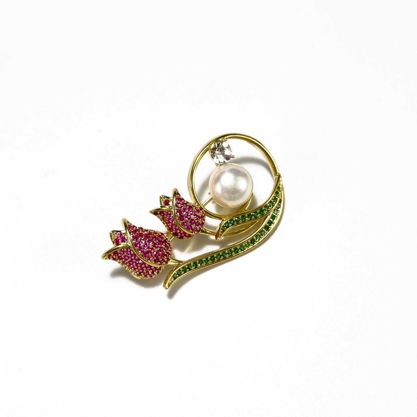 French Double Rose Pearl Brooch