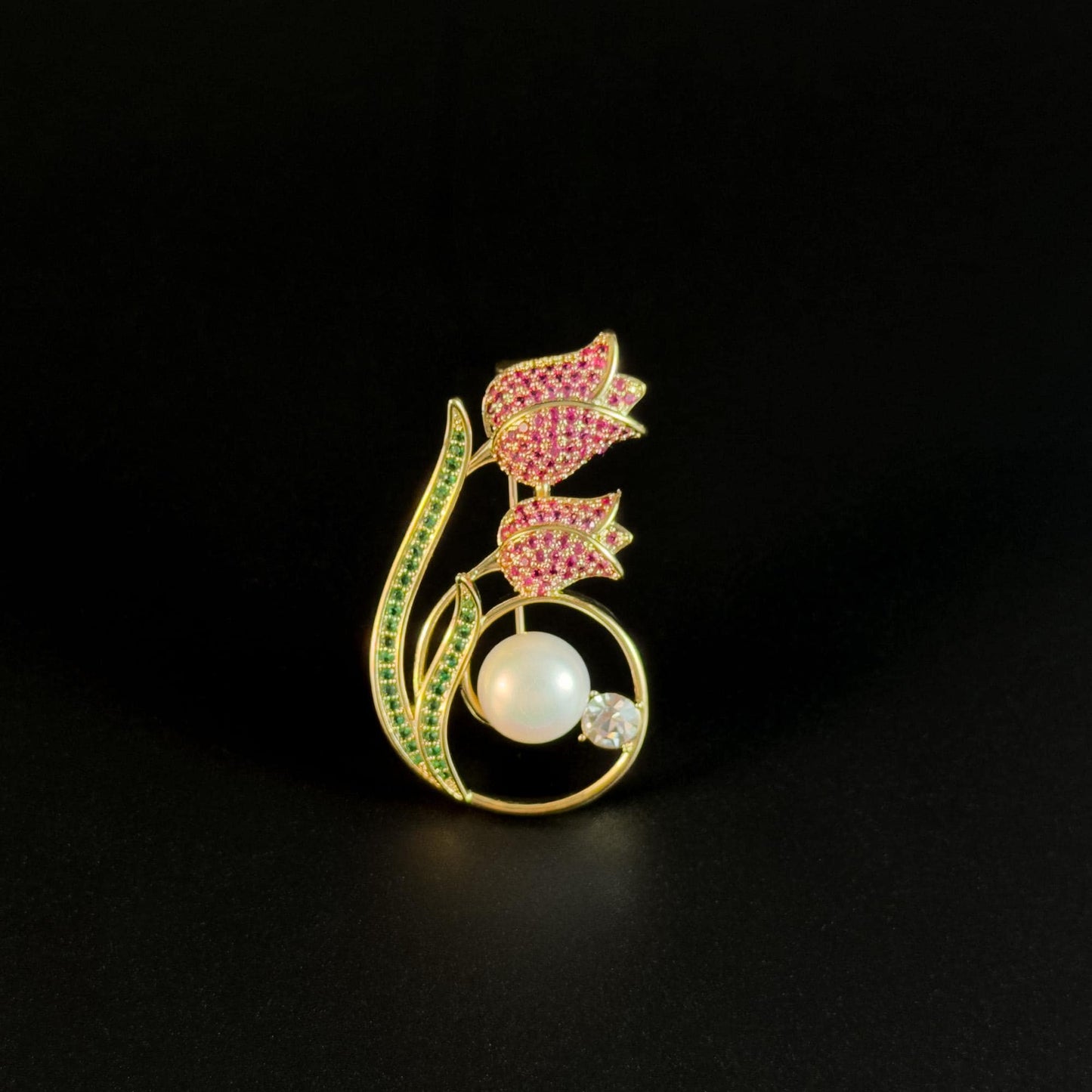 French Double Rose Pearl Brooch