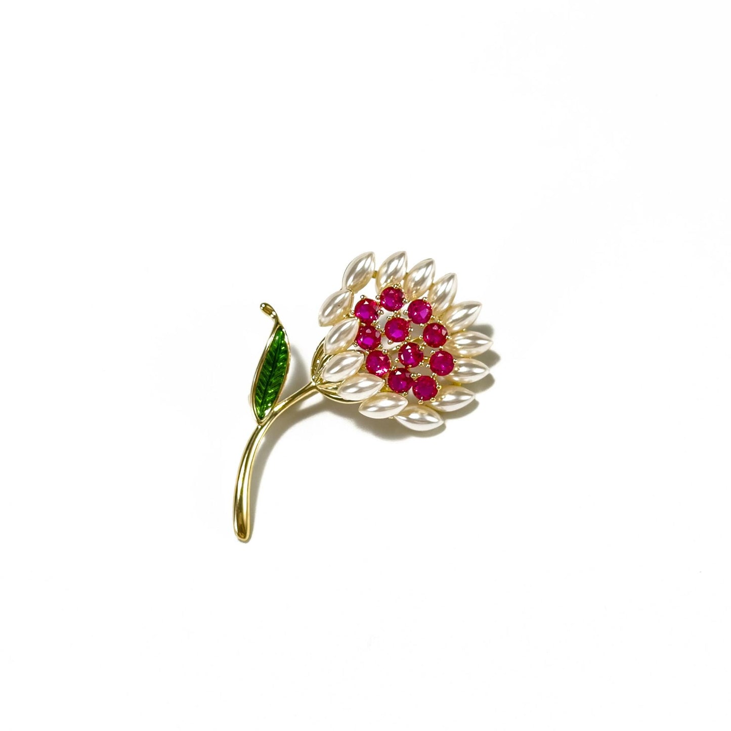 Brooch Featuring a Red Flower Stamen and a White Bouquet; a Floral Brooch; an Elegant Fo