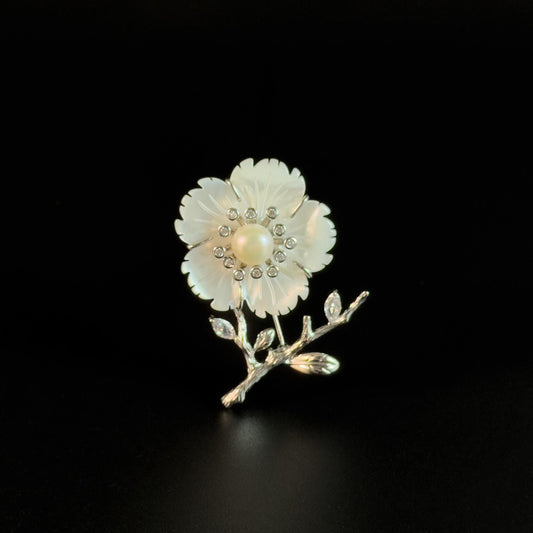 White Mother-of-Pearl Flower Brooch