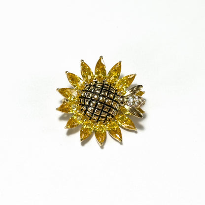 Spring-Loaded Bee and Sunflower Brooch