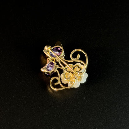 Flower and Kitten Brooch