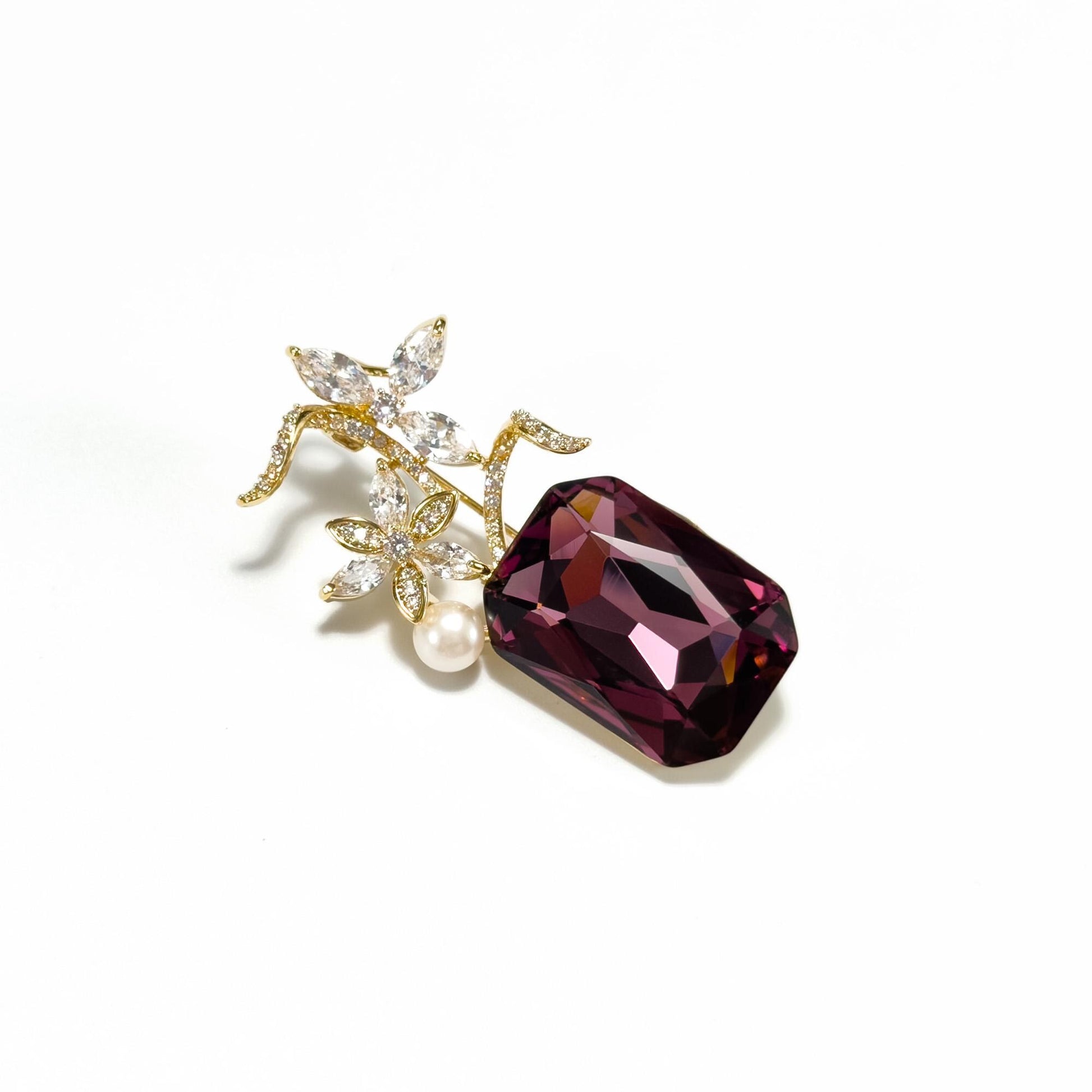 Purple Vase and Gold Flower Brooch