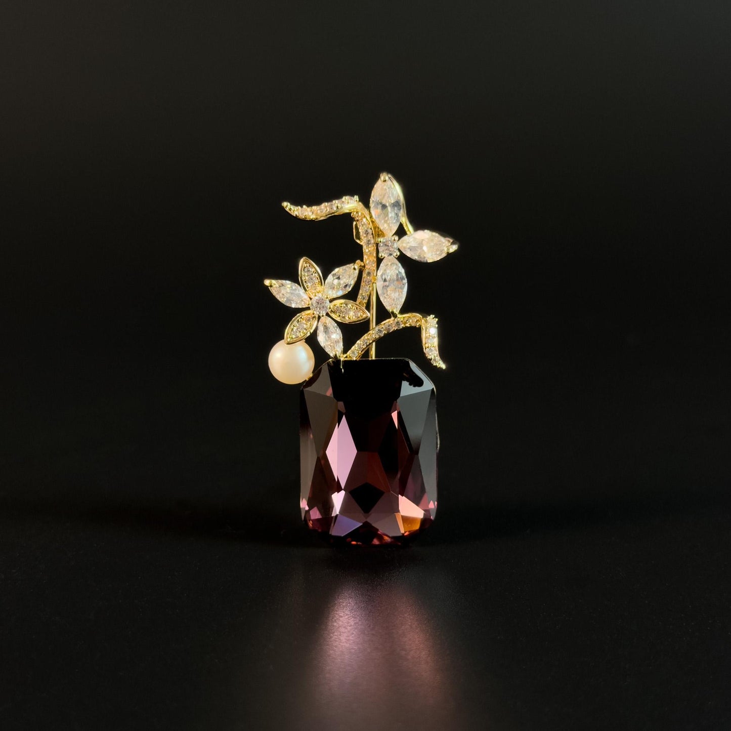 Purple Vase and Gold Flower Brooch
