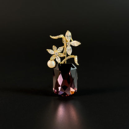 Purple Vase and Gold Flower Brooch
