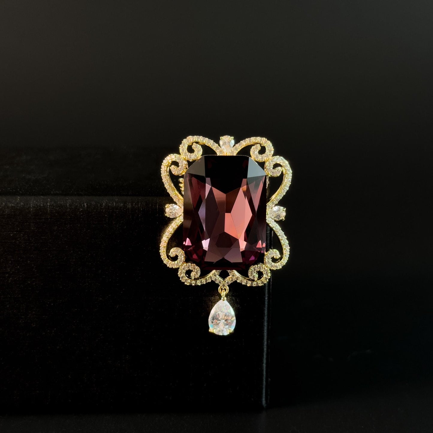 Purple Vase and Gold Flower Brooch