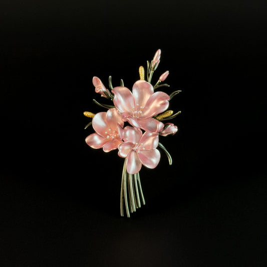 Vintage Peach Blossom Bouquet Brooch