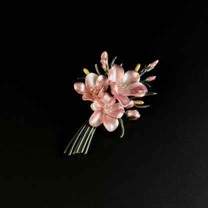 Vintage Peach Blossom Bouquet Brooch