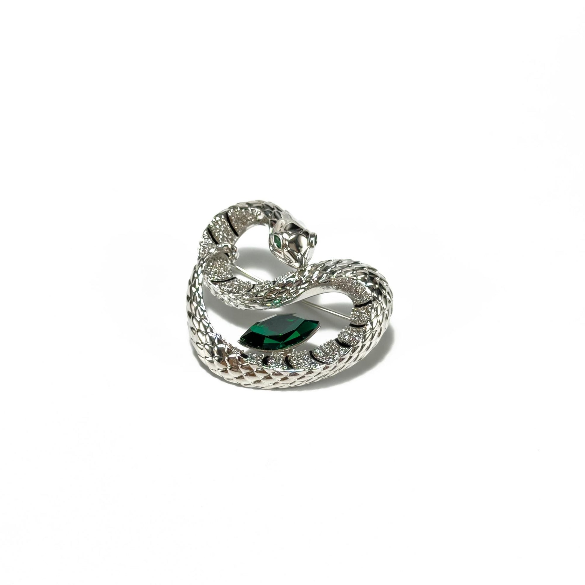 Green Zircon Heart-Shaped Snake Brooch