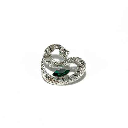 Green Zircon Heart-Shaped Snake Brooch