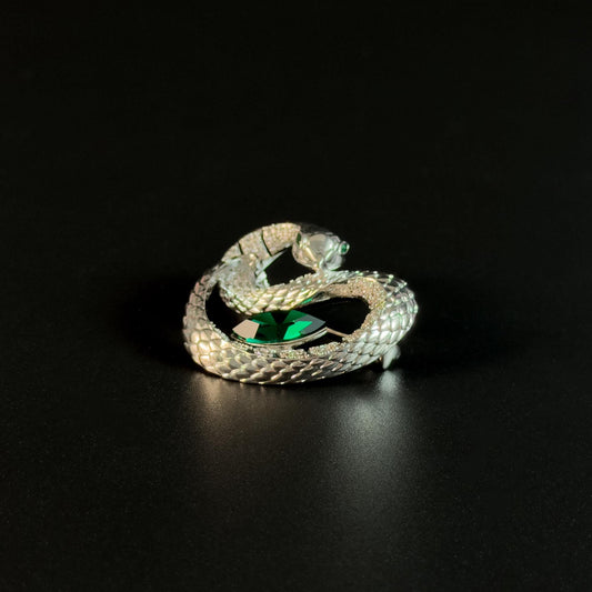 Green Zircon Heart-Shaped Snake Brooch