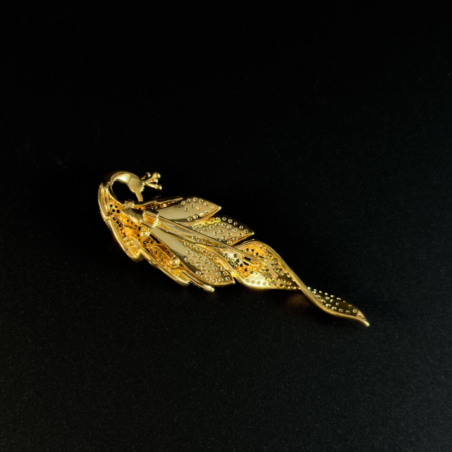 Court-Style Peacock Brooch Fully Rhinestoneed