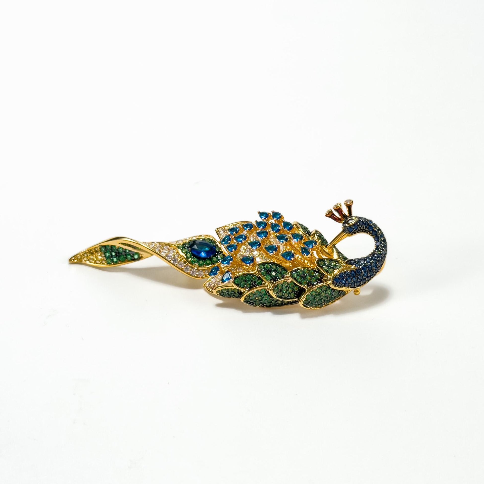 Court-Style Peacock Brooch Fully Rhinestoneed