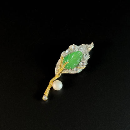 Pearl Green Leaf Brooch