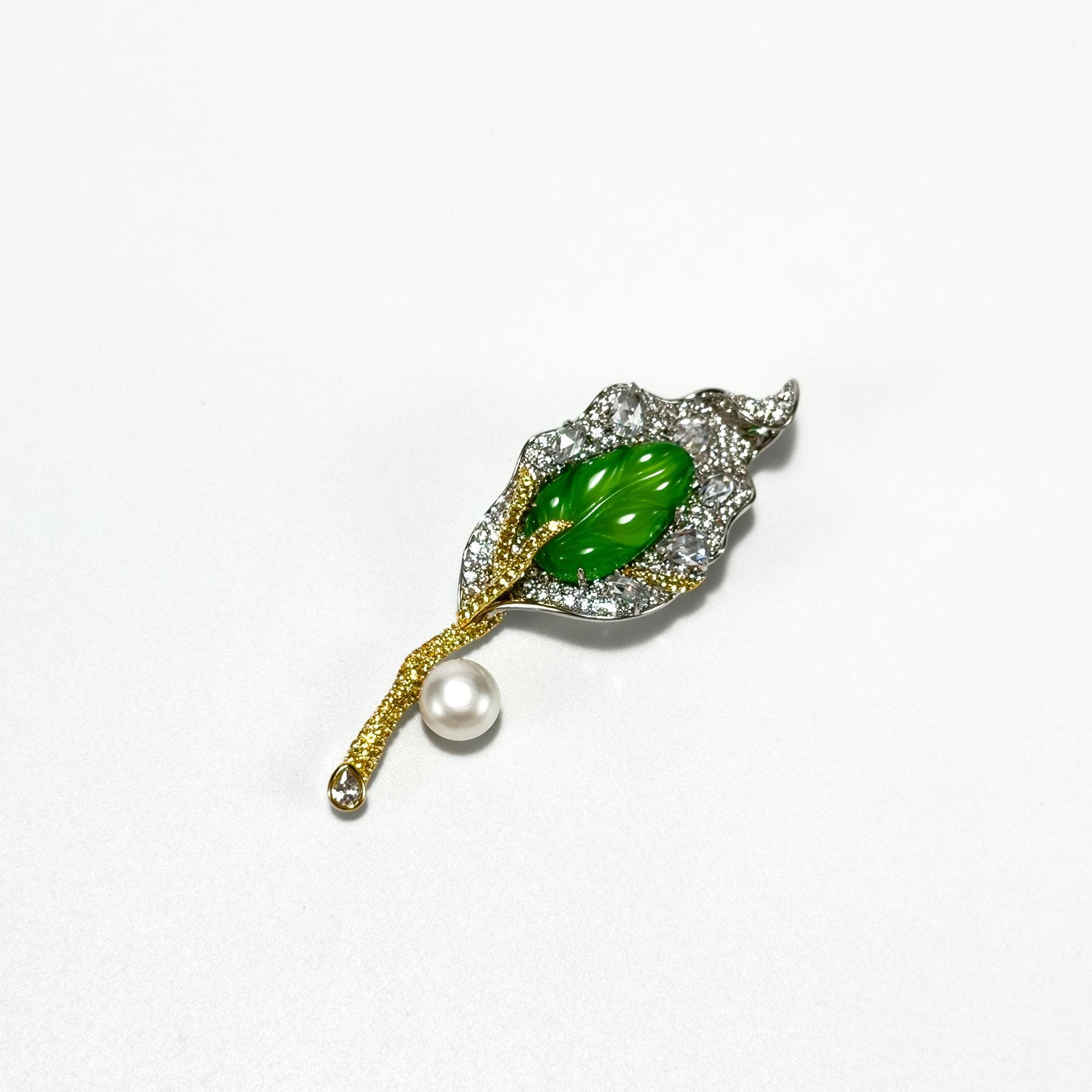Pearl Green Leaf Brooch