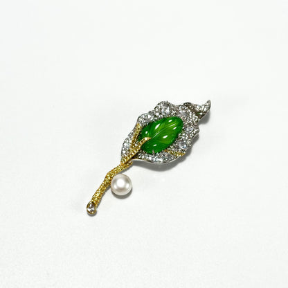 Pearl Green Leaf Brooch
