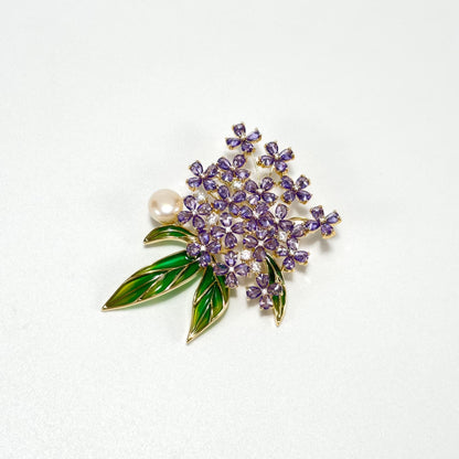 Pearl Purple Lilac Cluster Brooch