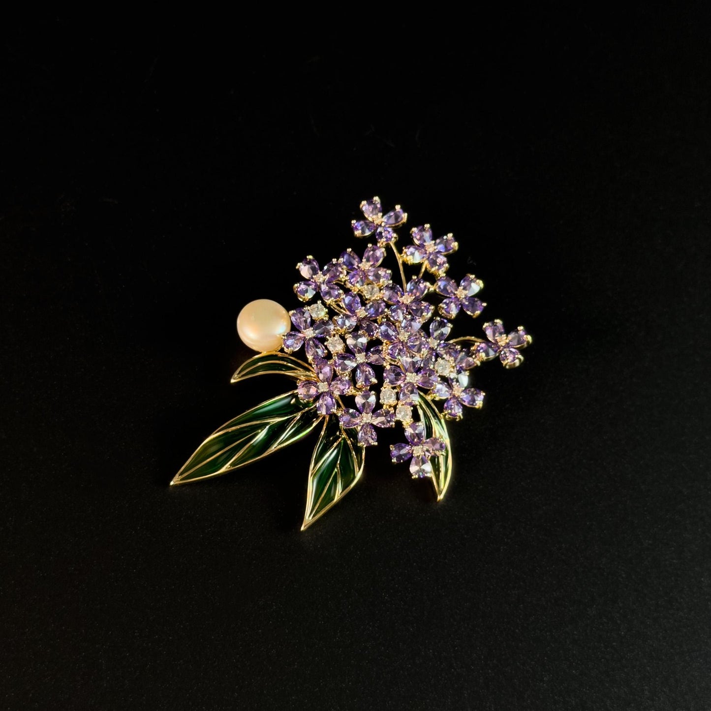 Pearl Purple Lilac Cluster Brooch