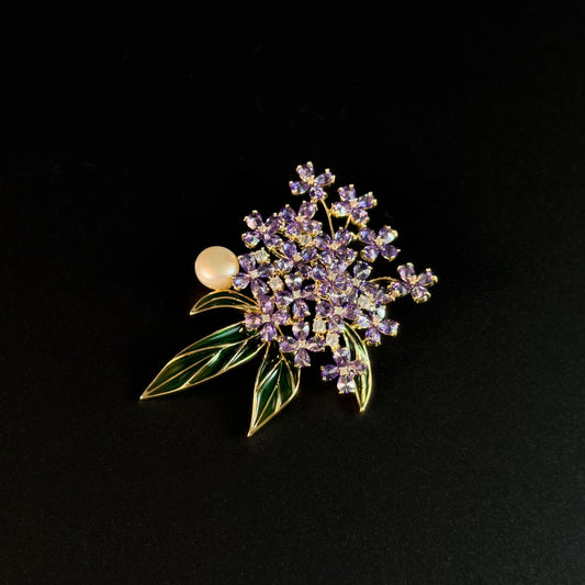Pearl Purple Lilac Cluster Brooch