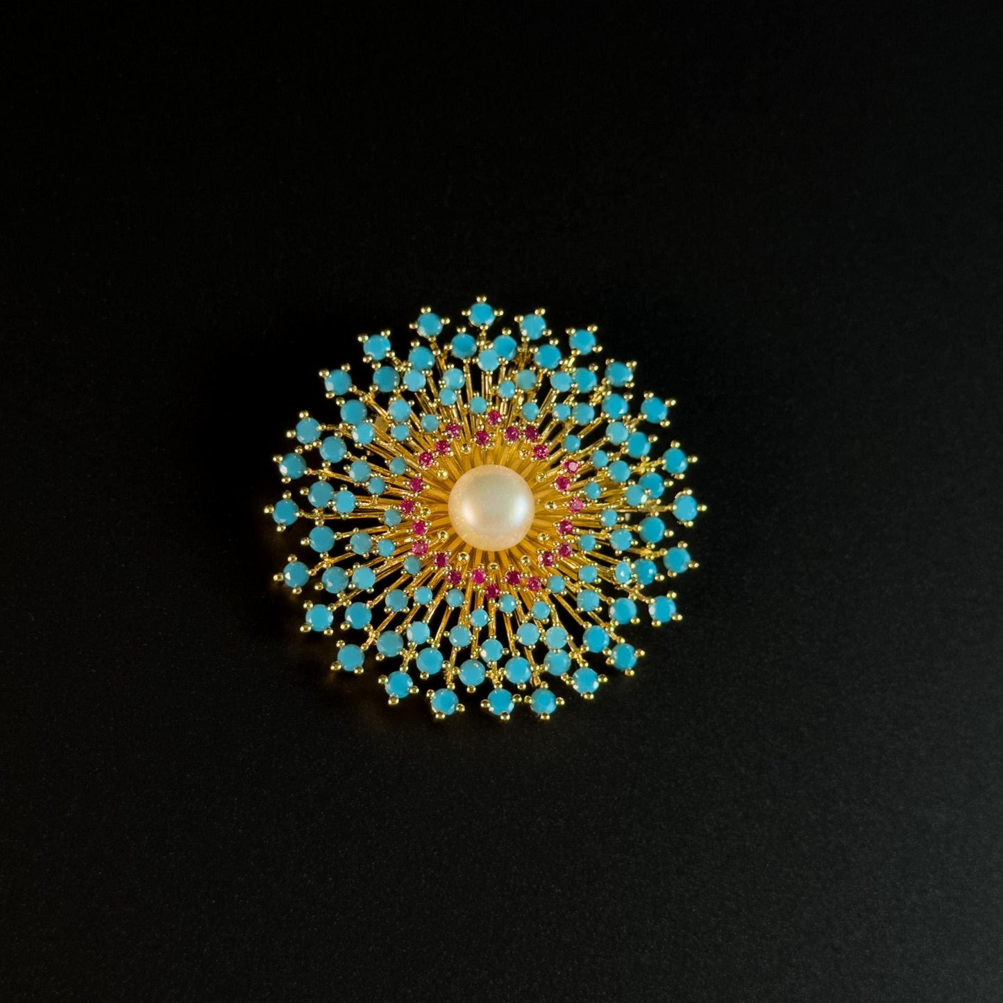 Blue Pearl Sunflower Brooch