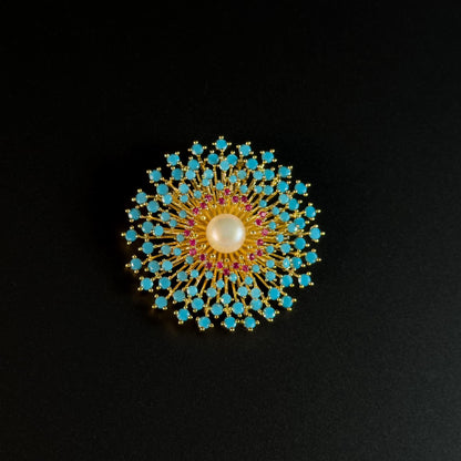 Blue Pearl Sunflower Brooch