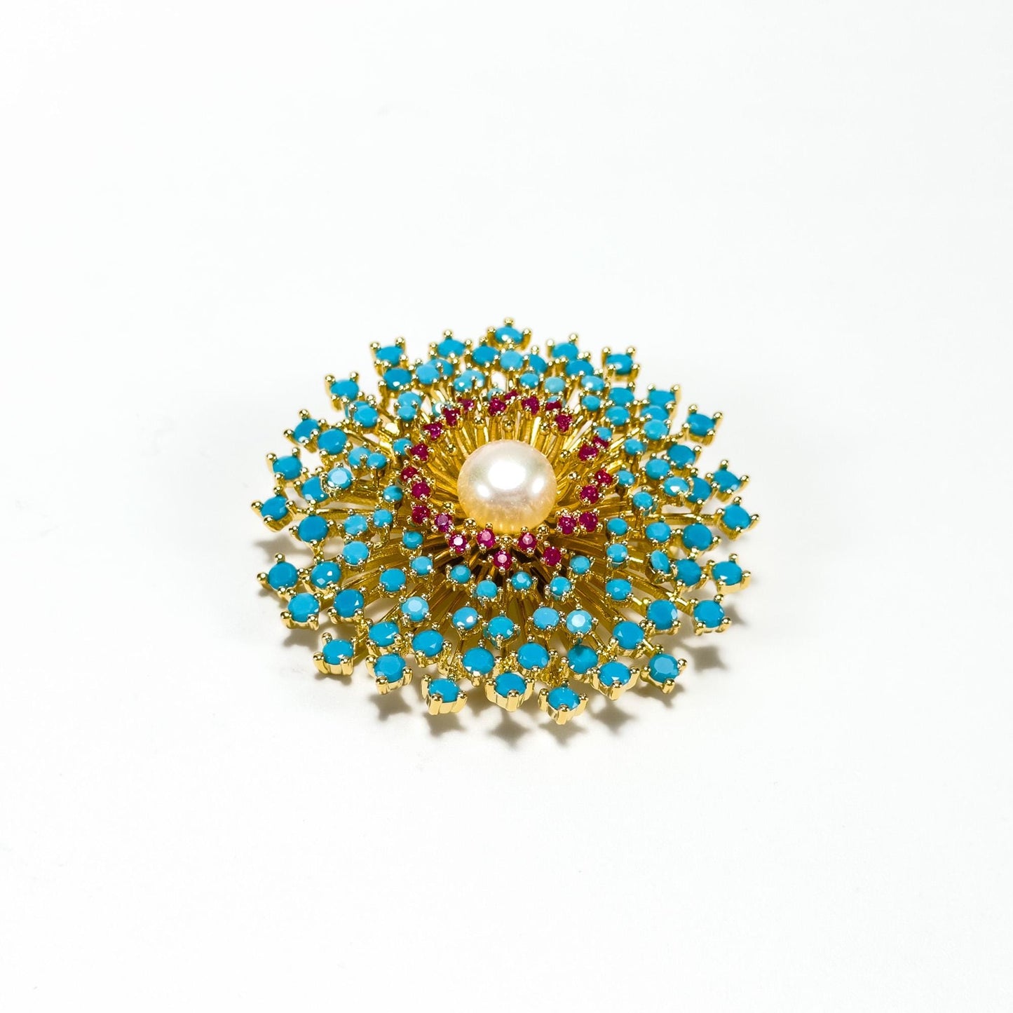 Blue Pearl Sunflower Brooch