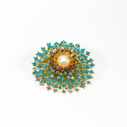Blue Pearl Sunflower Brooch