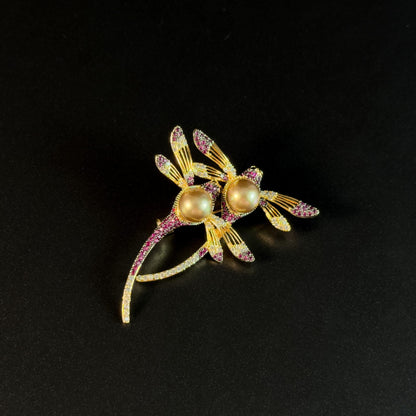 Two Pearl Dragonfly Brooches