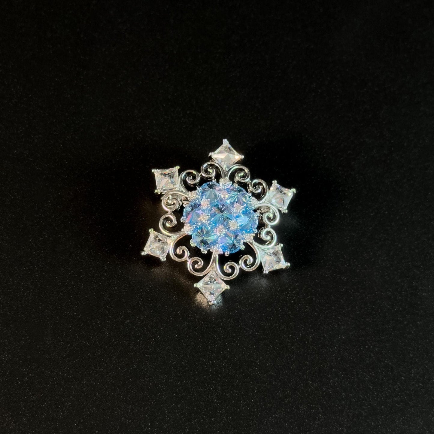 Blue Crystal Snowflake Brooch