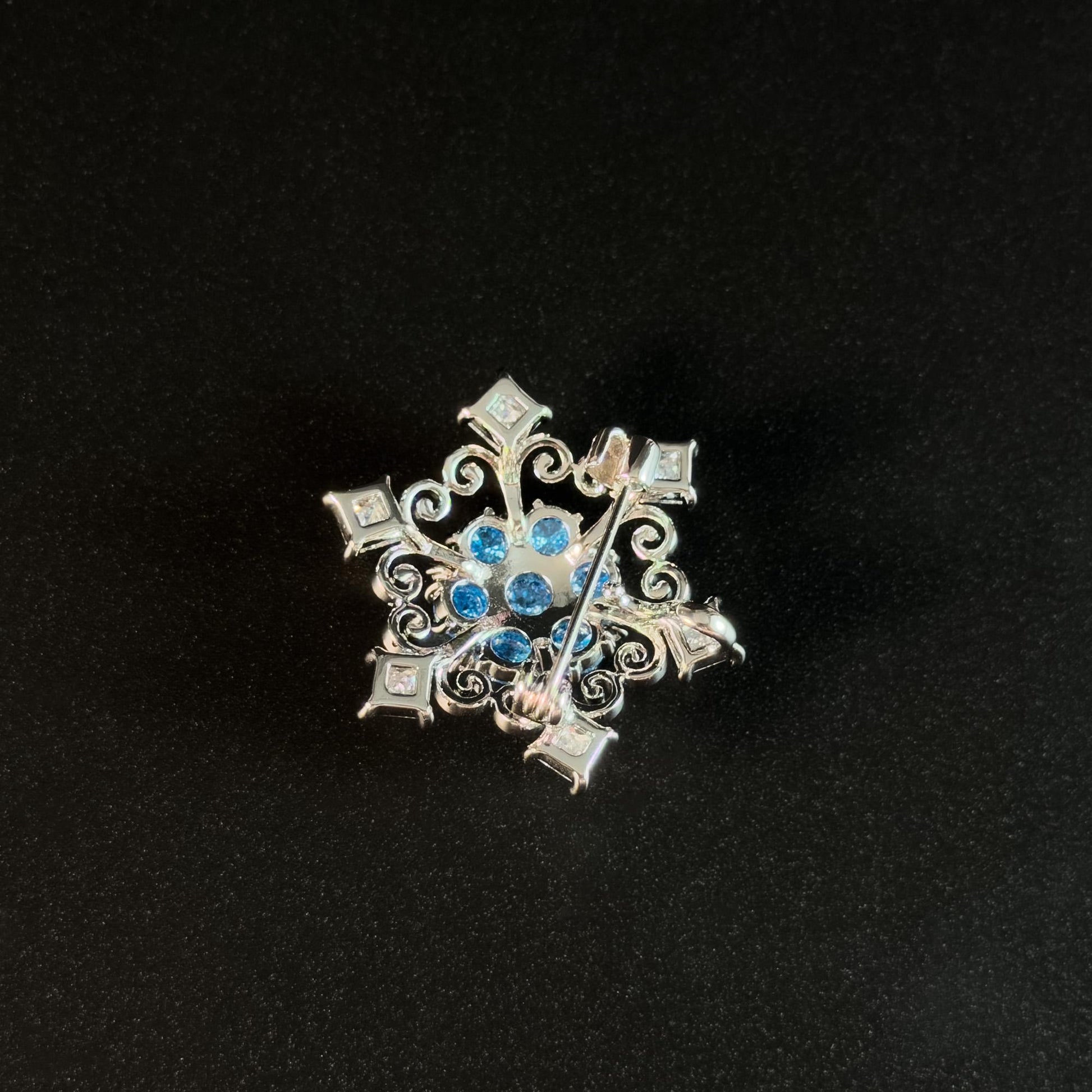 Blue Crystal Snowflake Brooch