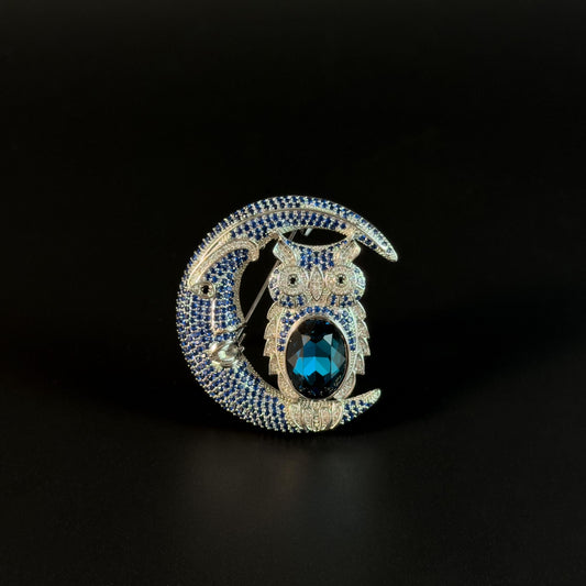Moon and Owl Brooch