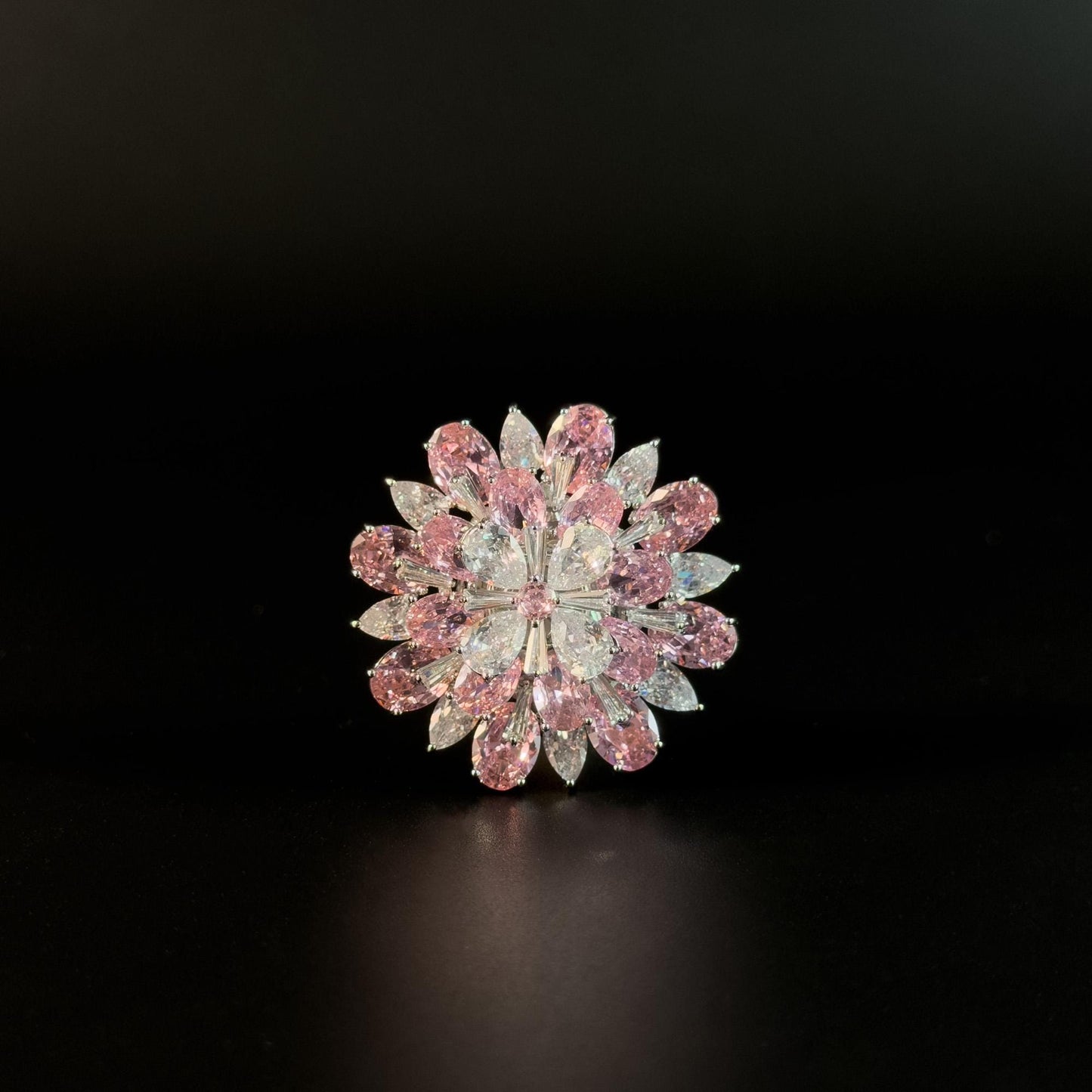 Pink Crystal Flower Magnetic Cufflinks
