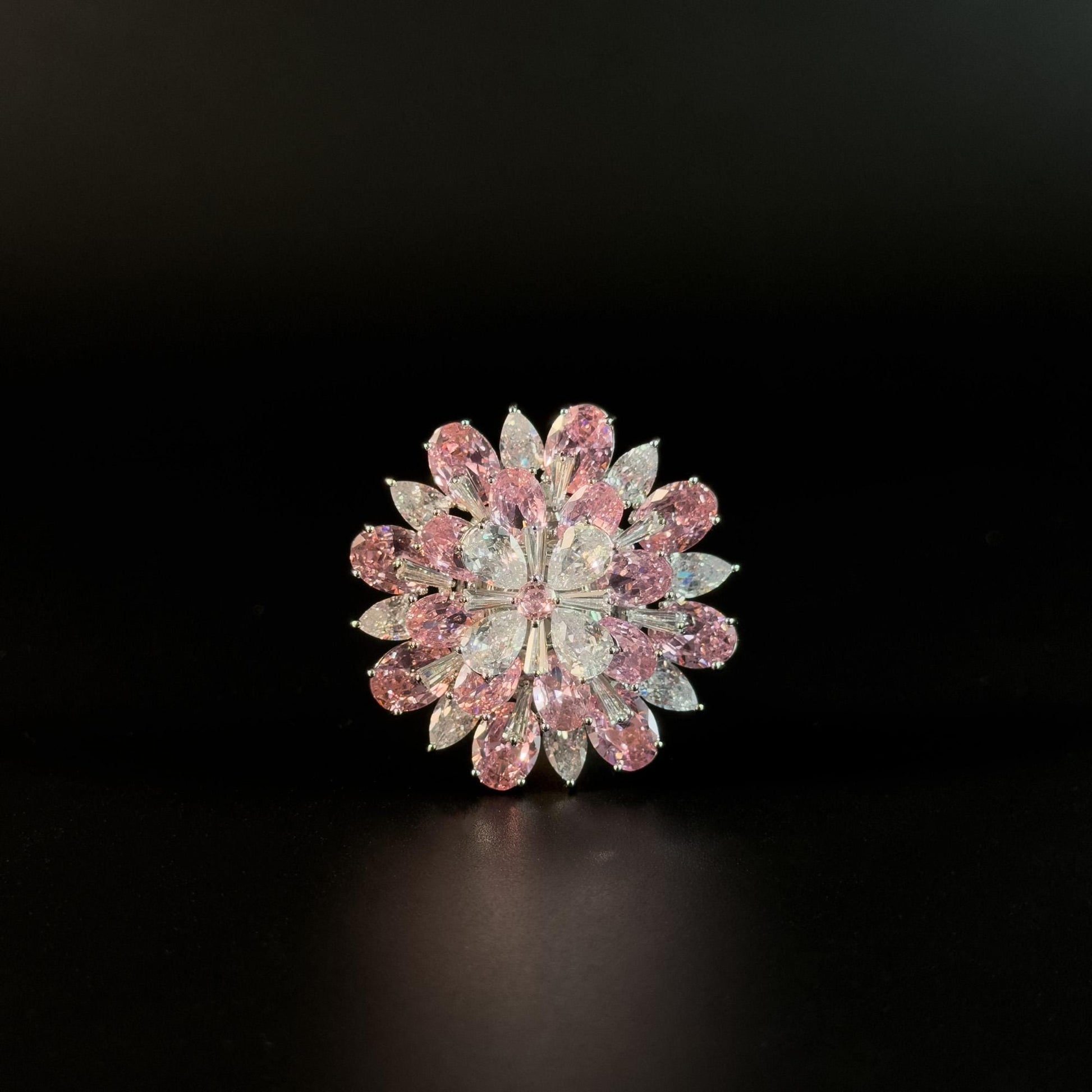 Pink Crystal Flower Magnetic Cufflinks
