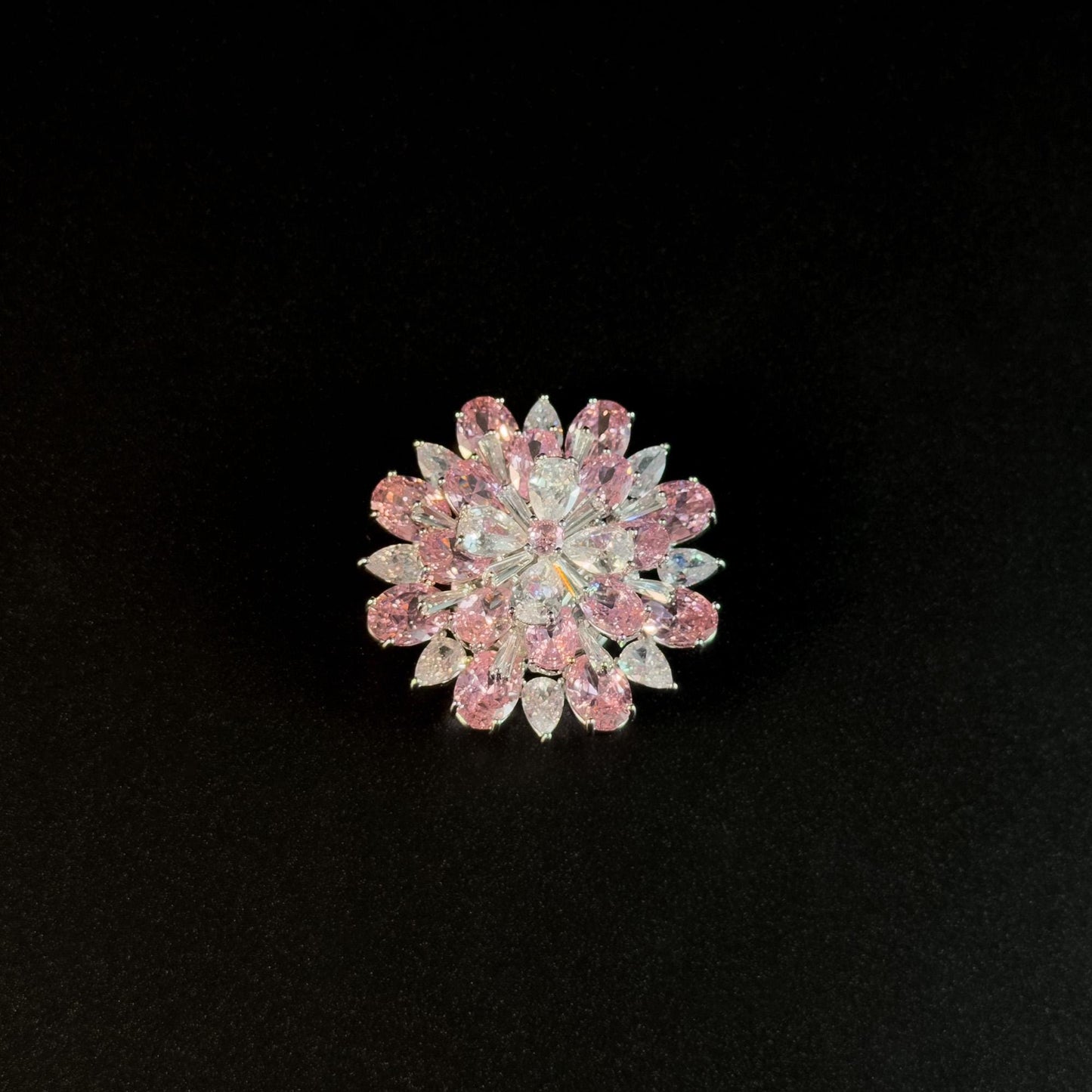 Pink Crystal Flower Magnetic Cufflinks